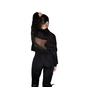 Y2K American Gothic Sexy Hollow Mesh Hoodie for Women - 2026 Translucent Long Sleeve Casual Pullover Sweatshirt Crewneck Womenswear