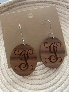 Walnut Initial Oval Earrings