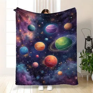 Vibrant Colorful Galaxy Planets Blanket - Soft Cosmic Throw for Space Enthusiasts