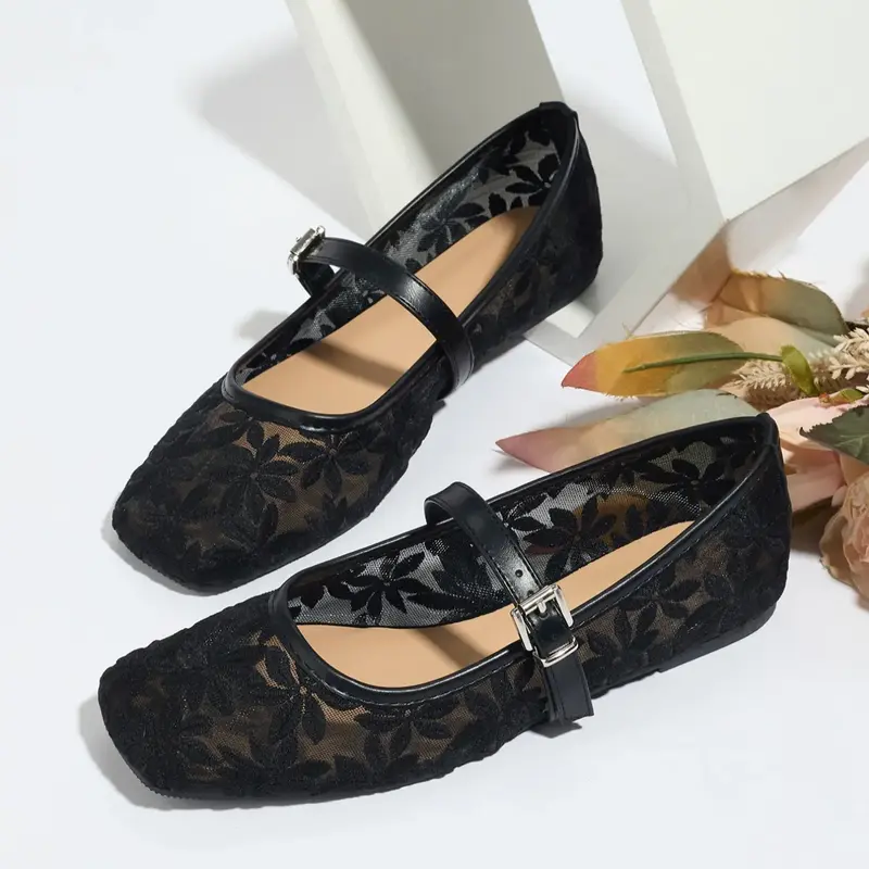【Black Friday】Women's Elegant Floral Lace Ballet Flats, Casual Square Toe Flat Shoes for Summer, Lightweight Breathable Comfortable Shoes for Daily Wear