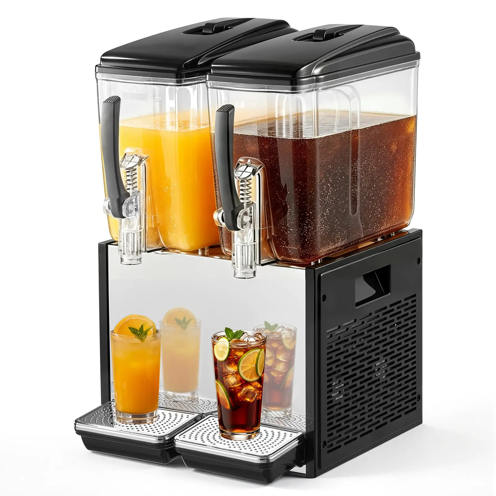 VEVOR Commercial Beverage Dispenser 2 Tanks 12 L / 12.7 QT Per Tank, Stainless Steel Juice Dispenser, Ice Tea Drink Machine with 45℉ to 54℉ Cooling Temperature, for Cold Drink Restaurant Bar Party