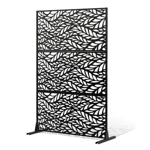 summervibes VEVOR Metal Privacy Screen, 47 Wx 72 H, Outdoor Privacy Screens Panels, Freestanding Outdoor Divider with Stand, 3-Panel Decorative Garden Steel Privacy Fence for Balcony Patio Indoor Room Black, Three Panels