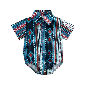 Infant Baby Boy Cowboy Shirt Romper Short Sleeve Button Down  Jumpsuit Gentleman Western Clothes