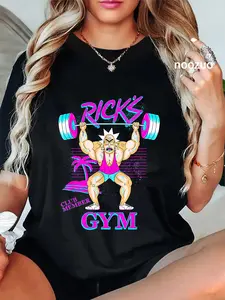 100% Cotton Unisex Rick and Morty Rick's Gym T-Shirt Casual Graphic Printed Vintage Tshirt