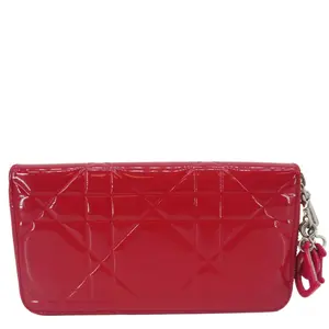 Pre-owned Christian Dior Patent Leather Zippy Wallet Lady Dior Red