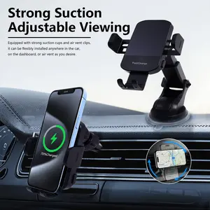 15W Wireless Car Charger Mount - Automatic Sensing, Effortless Clamping, 360 Degree Adjustable Phone Holder For Hand-Free Driving, Universal Fit For iPhone 15/14/13/12/11 Pro Max Xs, Galaxy S24 Ultra/S23/S22/S21/S20/S10+, Accessories Smartphone