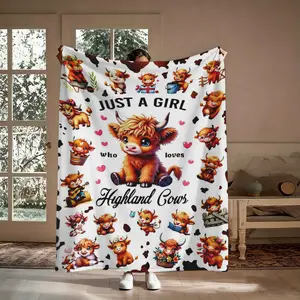 Highland Cow Lover Blanket Gift, Just A Girl Who Loves Highland Cows Cute Fluffy Pattern Flannel Throw, Soft Cozy Warm Nap Blanket for Bedroom Living Room Dorm, Gift for Her Girlfriend Friend, Christmas Birthday Holiday Present