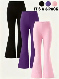 Toddler Girl's Solid Flare Leg Pants, Casual Comfy Bell Bottom Trousers for Spring & Fall, Kids Bottoms for Daily Wear
