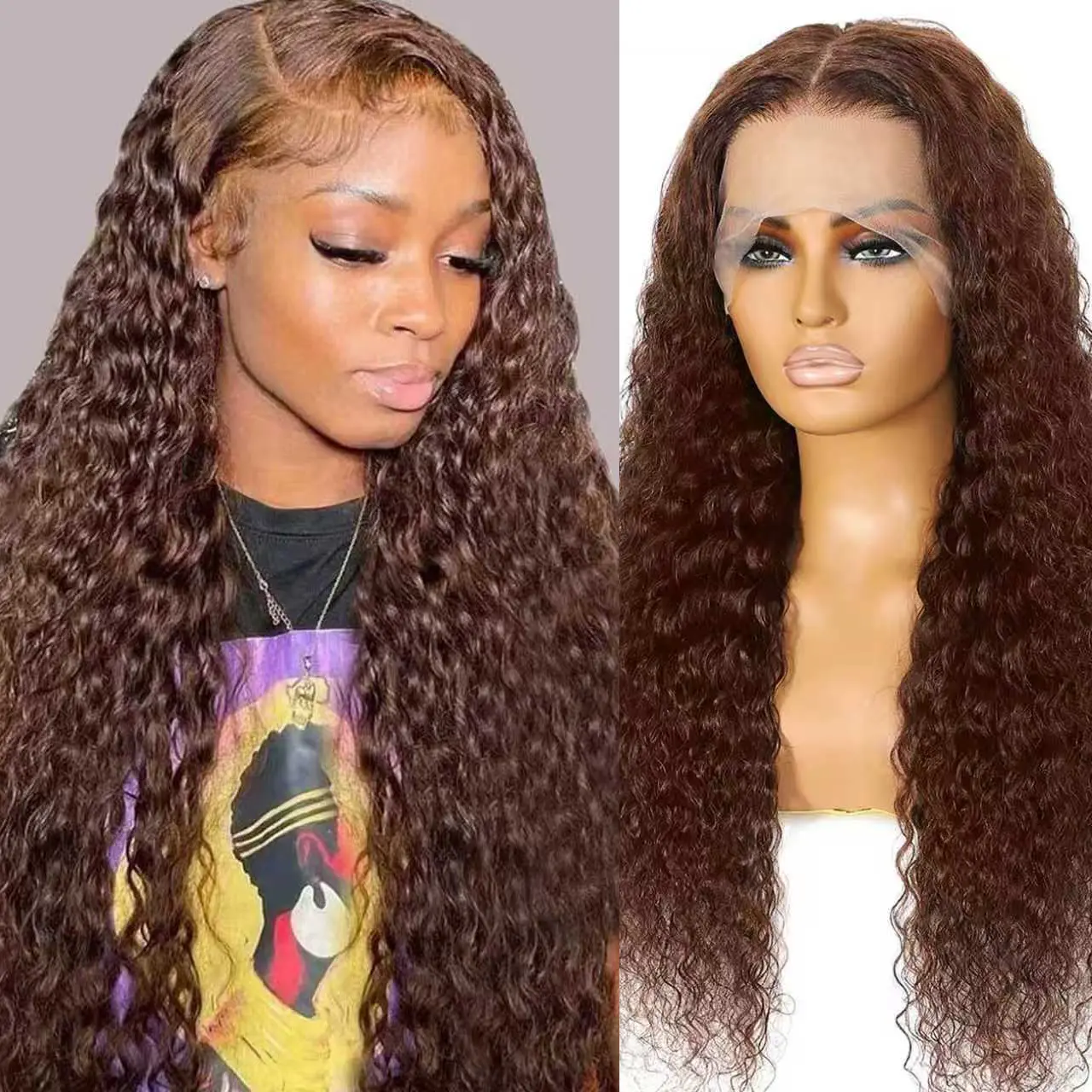 [30inch Only $129]Nervoss Colorful 30in 13X6 Chocolate Brown Deep Wave HD Transparent Lace Front Wigs Human Hair 99J Red Burgundy Colored Deep Wigs 4/27 Highlight Ombre Human Hair Curly Wigs Black Deep Wigs Pre Plucked With Baby Hair  Summervibes