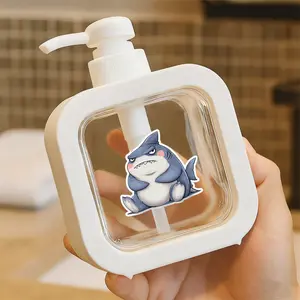Cute Chubby Anthropomorphic Shark Sticker Pump Dispenser - Plastic Hand Soap Dispenser for Bathroom & Kitchen, Reusable Liquid Soap Dispenser with Grumpy Shark Design, Novelty Home & Kitchen Accessory