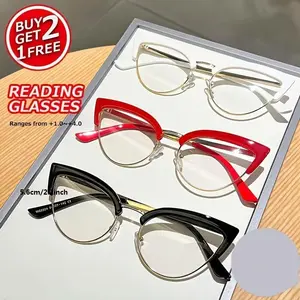 3PCS Women's Fashion Vintage Square Cat Eye Reading Glasses, High Quality Eyewear, +1.0 to +4.0 Strength, Lightweight Dura PC Material, Elegant High-End Style, Reading Eyeglasses