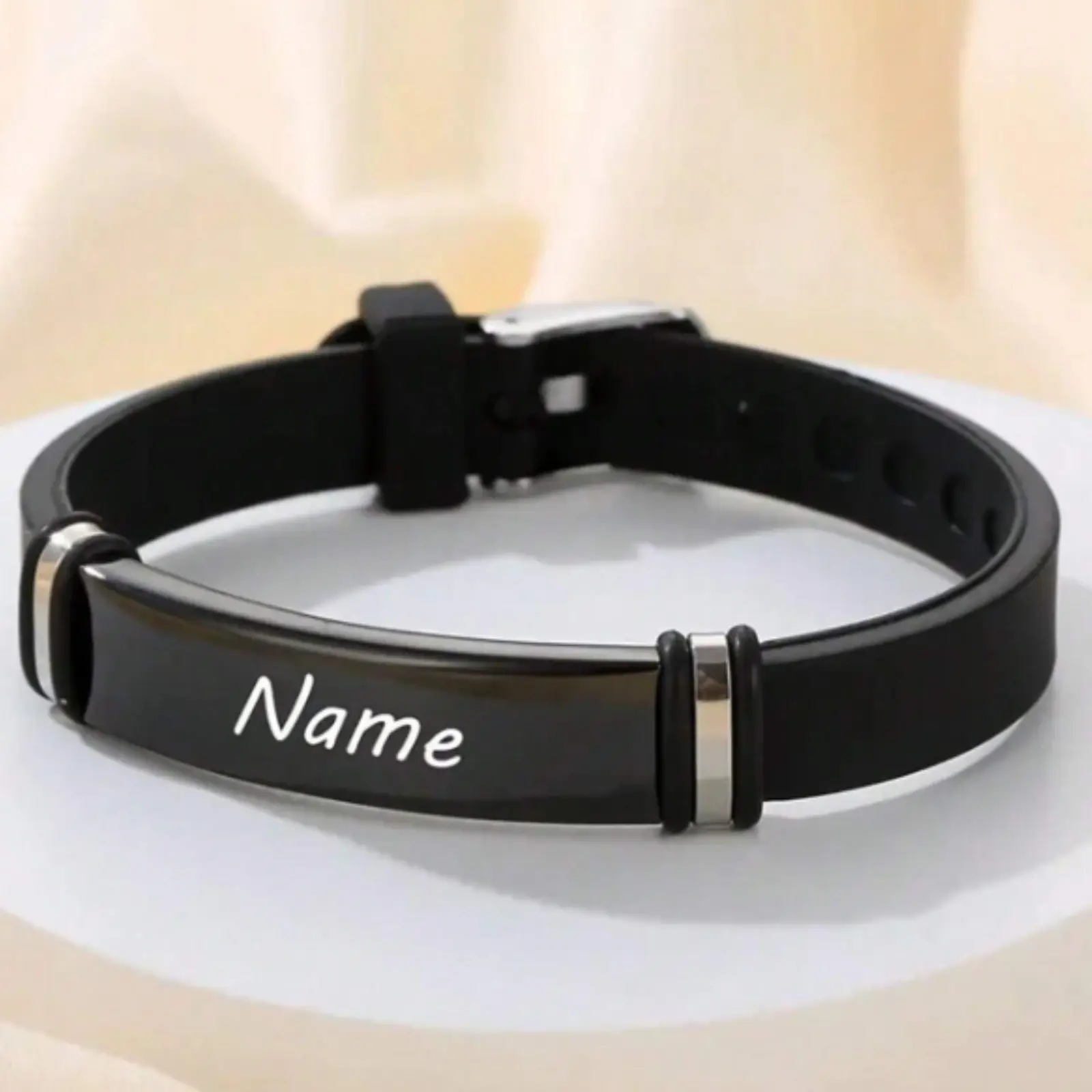 Customized Engraved Bracelet for Boys, Personalized Silicone Stainless Steel Watch Strap with Adjustable Bracelet, Stylish Birthday, Valentine's Day, and Back to School Gift for Boys, Girls, Family, and Friends, Unique, Cute, and Modern Design