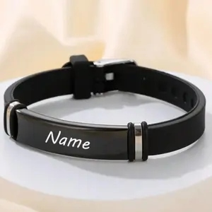 Customized Engraved Bracelet for Boys, Personalized Silicone Stainless Steel Watch Strap with Adjustable Bracelet, Stylish Birthday, Valentine's Day, and Back to School Gift for Boys, Girls, Family, and Friends, Unique, Cute, and Modern Design