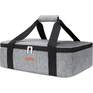 Insulated Single Decker Casserole Carrier, Lasagna Lugger Tote Keeps Food Hot or Cold, Thermal Lunch Bag for Potluck Parties, Picnic and Cookouts, Fits 9" x 13" Baking Dish, Grey