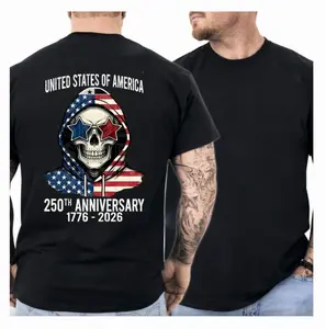 USA 250th Anniversary Skull T-shirt, 1776–2026 American Flag Patriotic T-shirt, 250 Years Shirt, T-Shirt for Men & Women.