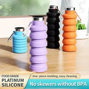 Creative silicone foldable water bottle, suitable for running and fitness, portable water bottle, ideal for outdoor sports and travel