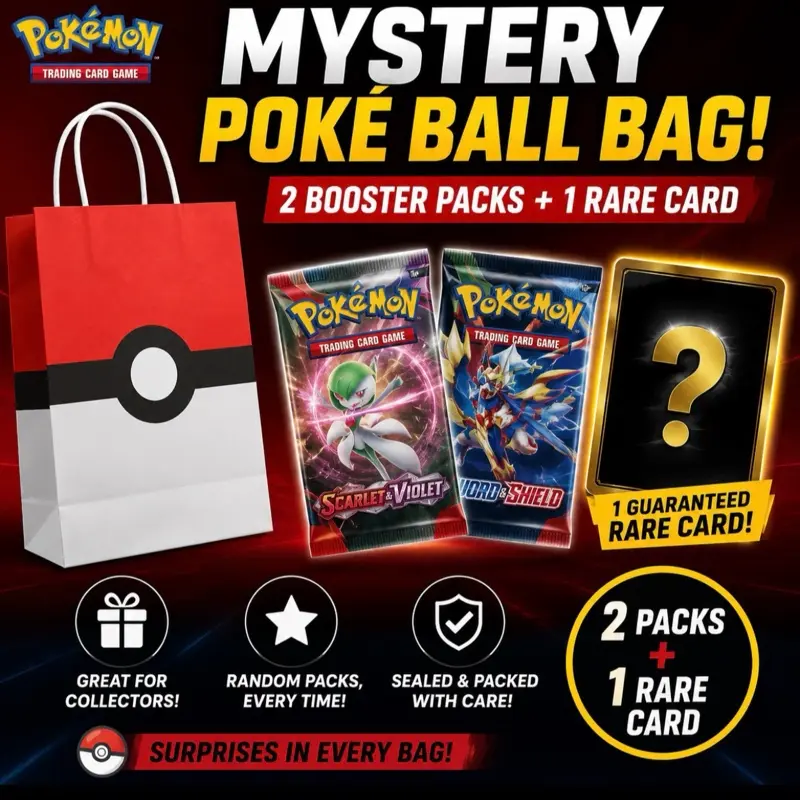 RESTOCKED Pokémon Mystery Poké Ball Bag | 2 Sealed Booster Packs + 1 Guaranteed Rare Card
