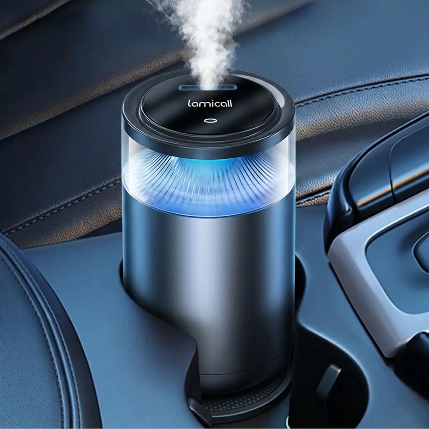 Lamicall Smart Car Air Freshener Diffuser, Cloud Mist Aroma Diffuser with Leak-Proof Auto Shut-Off, Soft Ambient Light, Alpine Fresh Solid Fragrance, Long-Lasting Scent for Car Home Office, Cars Accessories, Scented Car Fragrance