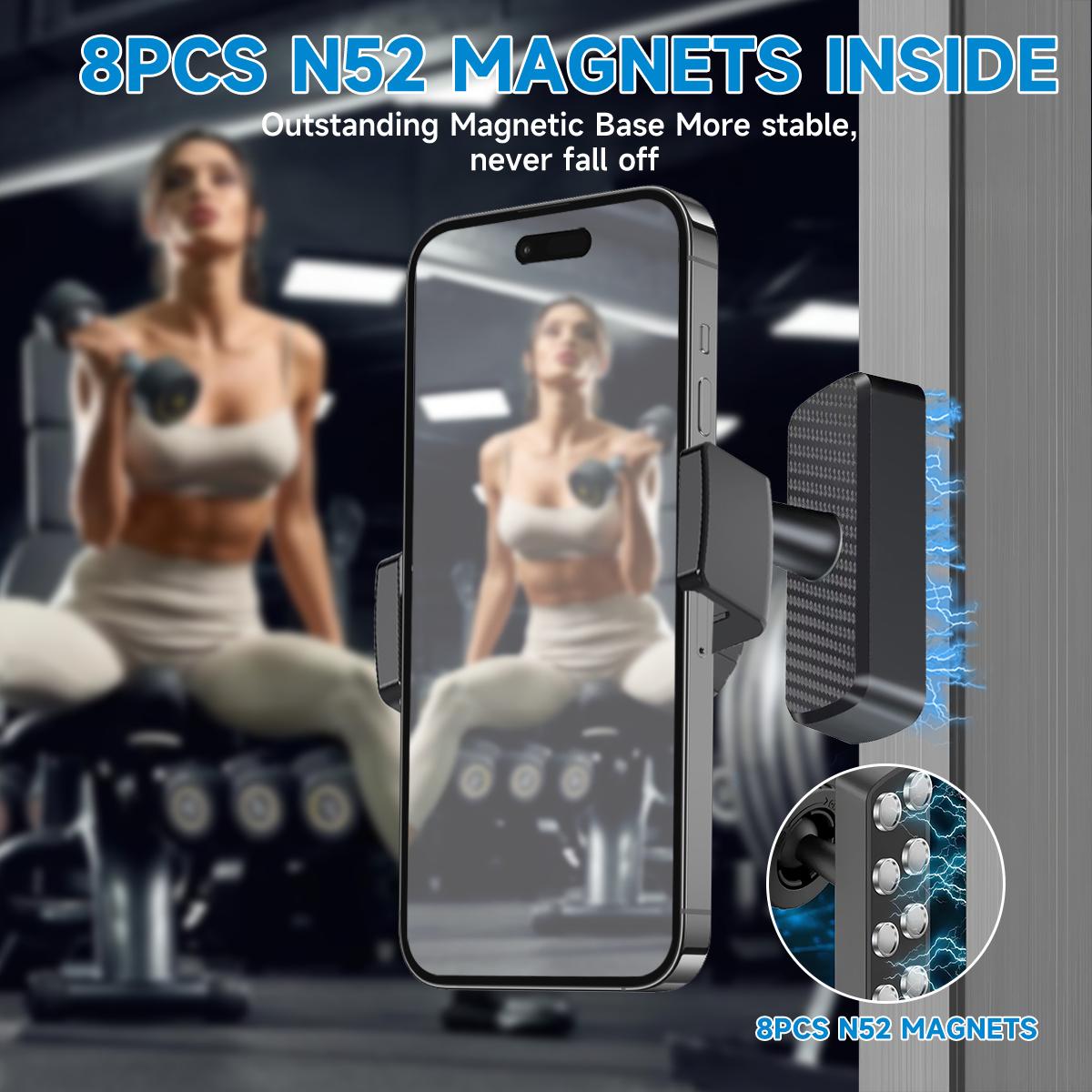 Magnetic Phone Holder for Gym, 360° Adjustable, Strong Portable Magnet Phone Mount for Workout Recording, Gym Phone Mount with Strong Magnet Base, Compatible with All Smartphones 4.7-7" Magnetic Phone Holder for Gym, 360° Adjustable, Strong Portable Magnet Phone Mount for Workout Recording, Gym Phone Mount with Strong Magnet Base, Compatible with All Smartphones 4.7-7"