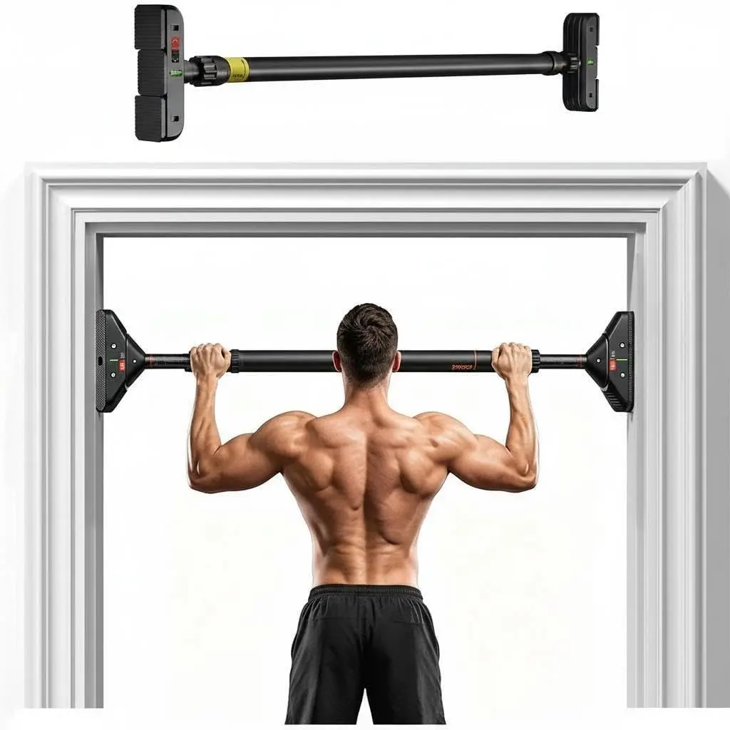 GAOMON Unisex Adjustable Door Pull-Up Bar - No Drill Strength Training Equipment, 72-110cm, 200kg Capacity, 30mm Non-Slip Foam Grips, Double Gear Lock, Carbon Steel Functional Calisthenics Tool, Black