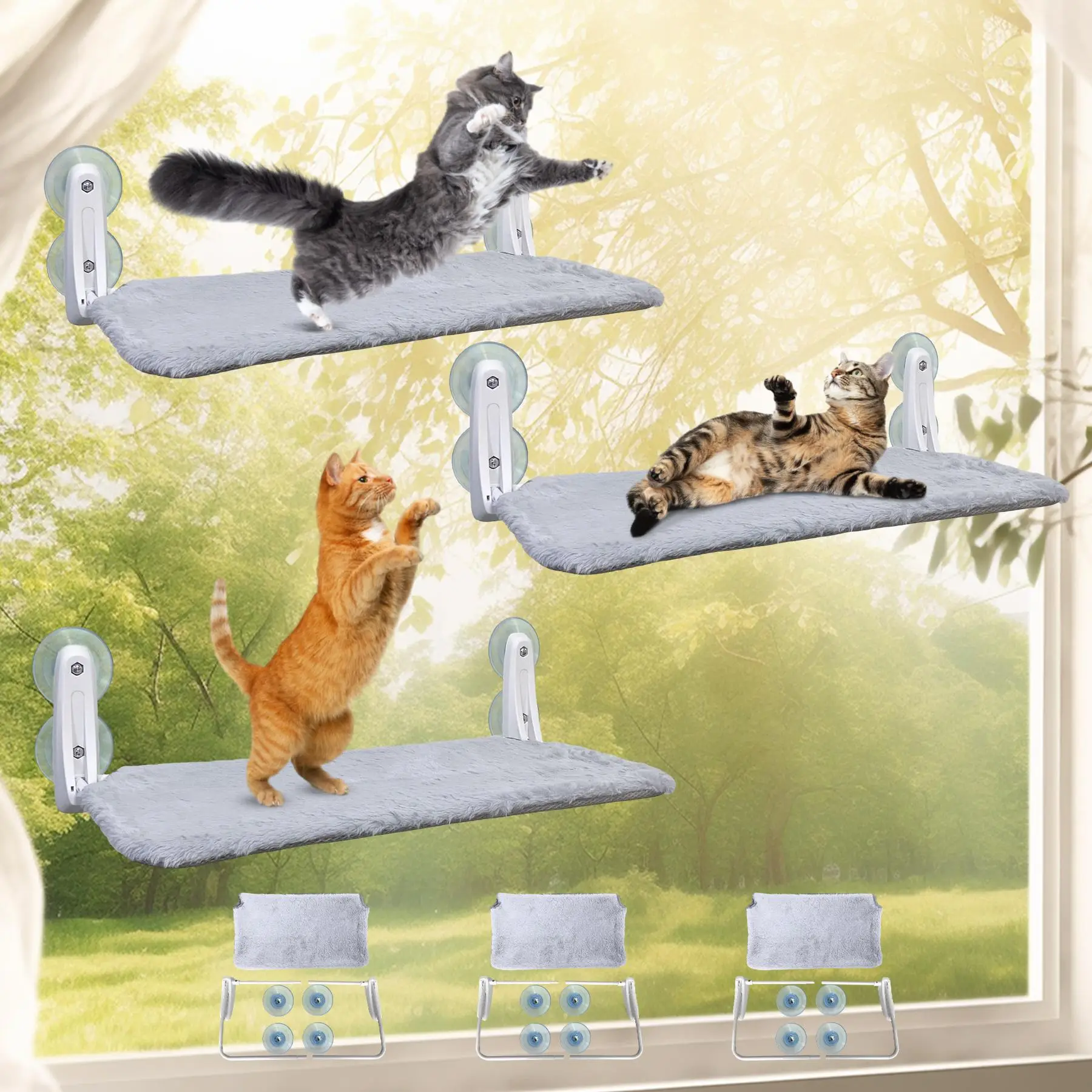 Sturdy Cat Window Perch Foldable Cat Hammock for Window, 4 Strong Suction Cup, Support up to 40lbs, Machine Washable