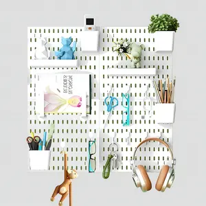 Pegboard Combination Kit, Modular White Pegboard Wall Organizer with 4 Pegboards & Accessories Hanging for Gaming Office Wall Storage Organizer, Crafts Displays