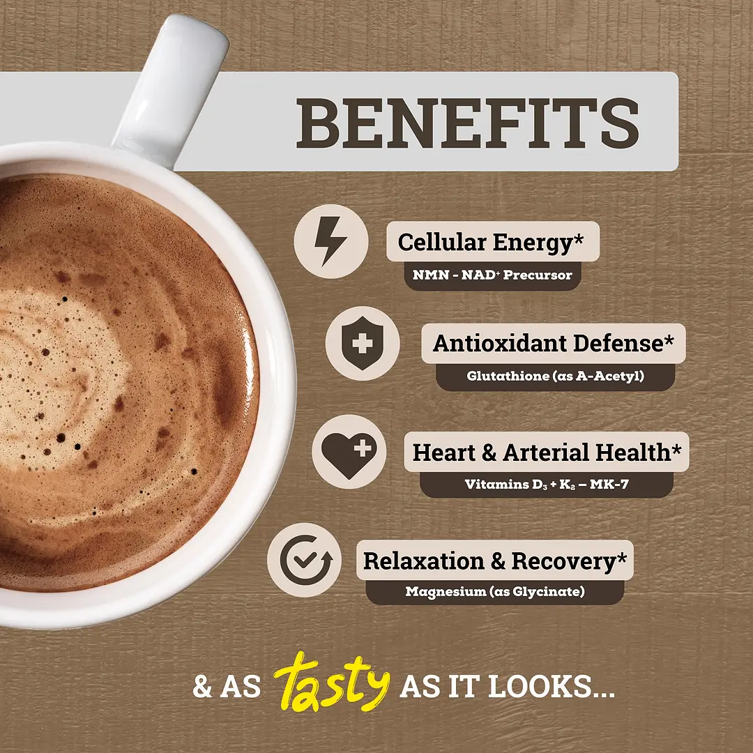 Black Forest Longevity Mix Mocha Coffee with NMN, Glutathione, Magnesium Glycinate, TMG, Vitamin D3, C, K2, B12, Cocoa Powder, Instant Coffee | 30 Servings - Gluten - Free Sugar - Free Non GMO - TikTok Shop Black Forest Longevity Mix Mocha Coffee with NMN, Glutathione, Magnesium Glycinate, TMG, Vitamin D3, C, K2, B12, Cocoa Powder, Instant Coffee | 30 Servings - Gluten - Free Sugar - Free Non GMO - TikTok Shop