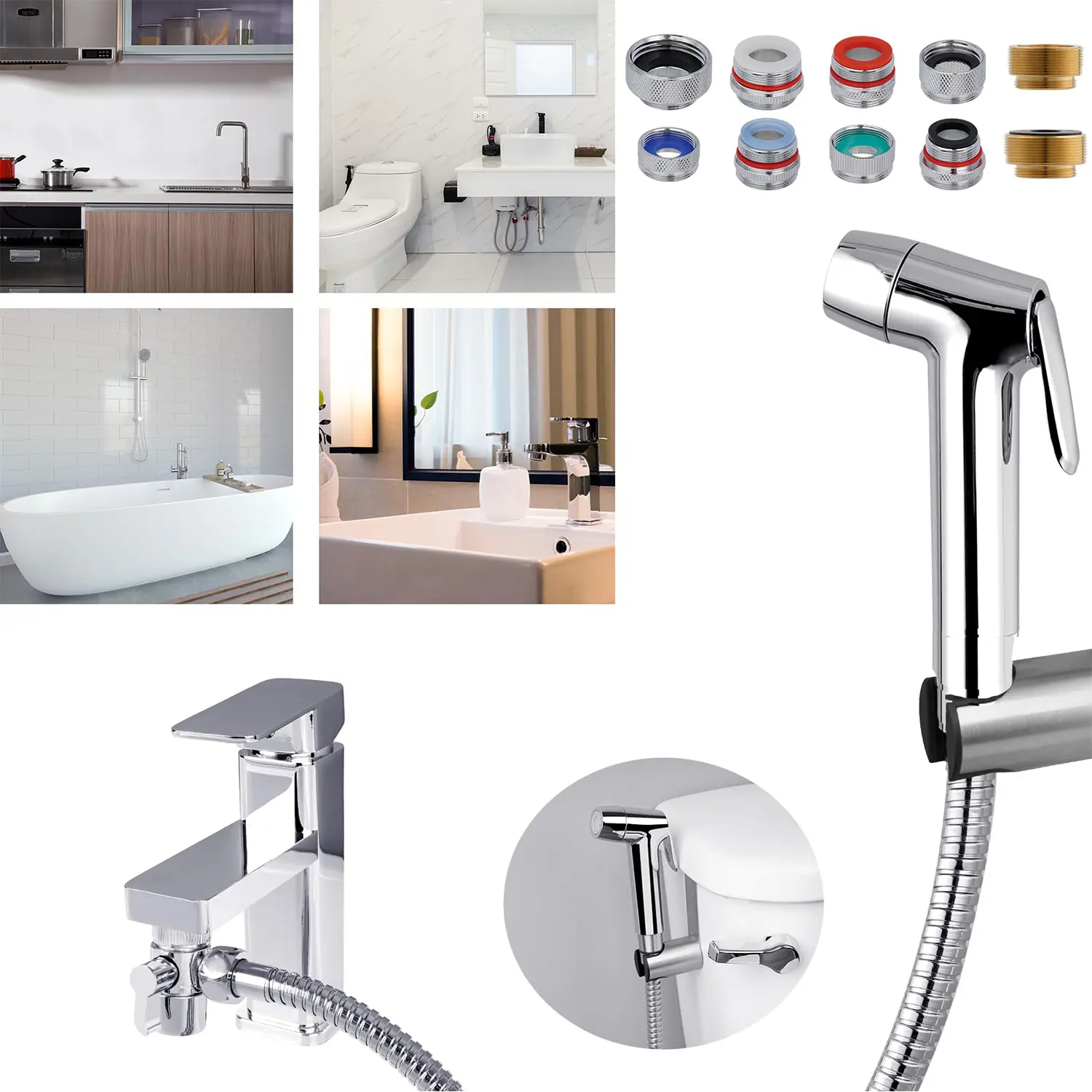 Hibbent Sink Faucet Hose Sprayer Attachment, Handheld Bidet Toilet Sprayer, 10 Adapters, Dual Function Faucet Sprayer Rinser, Bathroom Shower Head, Baby Cloth Diaper for Feminine Hygiene, Bathing Pets