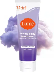 Lume Whole Body Deodorant - Invisible Cream Tube - 72 Hour Odor Control - Aluminum Free, Baking Soda Free, Skin Safe - 3.0 ounce (Soft Powder) Cleanser Scent