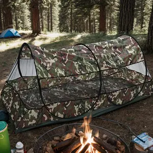 Portable, installation-free mosquito net for outdoor camping, travel, parties, and events, offering sun protection and insect defense - camouflage design, quick to open and fold