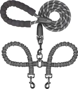Dual Retractable Two-Dog Leash 360° Swivel No Tangle | Shock Absorbing Bungee Double Dog Leash | Walking Leash for Two Dogs | Large Dogs 25-150lbs | Dual Dog Walking Accessories Black