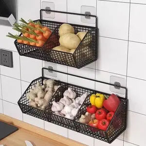 Kitchen Storage Basket, Wall Mounted Vegetable Basket, Punch Free Vegetable Storage Rack, Home Organizer for Kitchen, Home Supplies, Hanging Basket, Food Storage Organizer