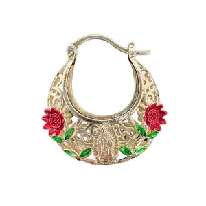 Virgen Mary Hoop Earrings Gold Plated