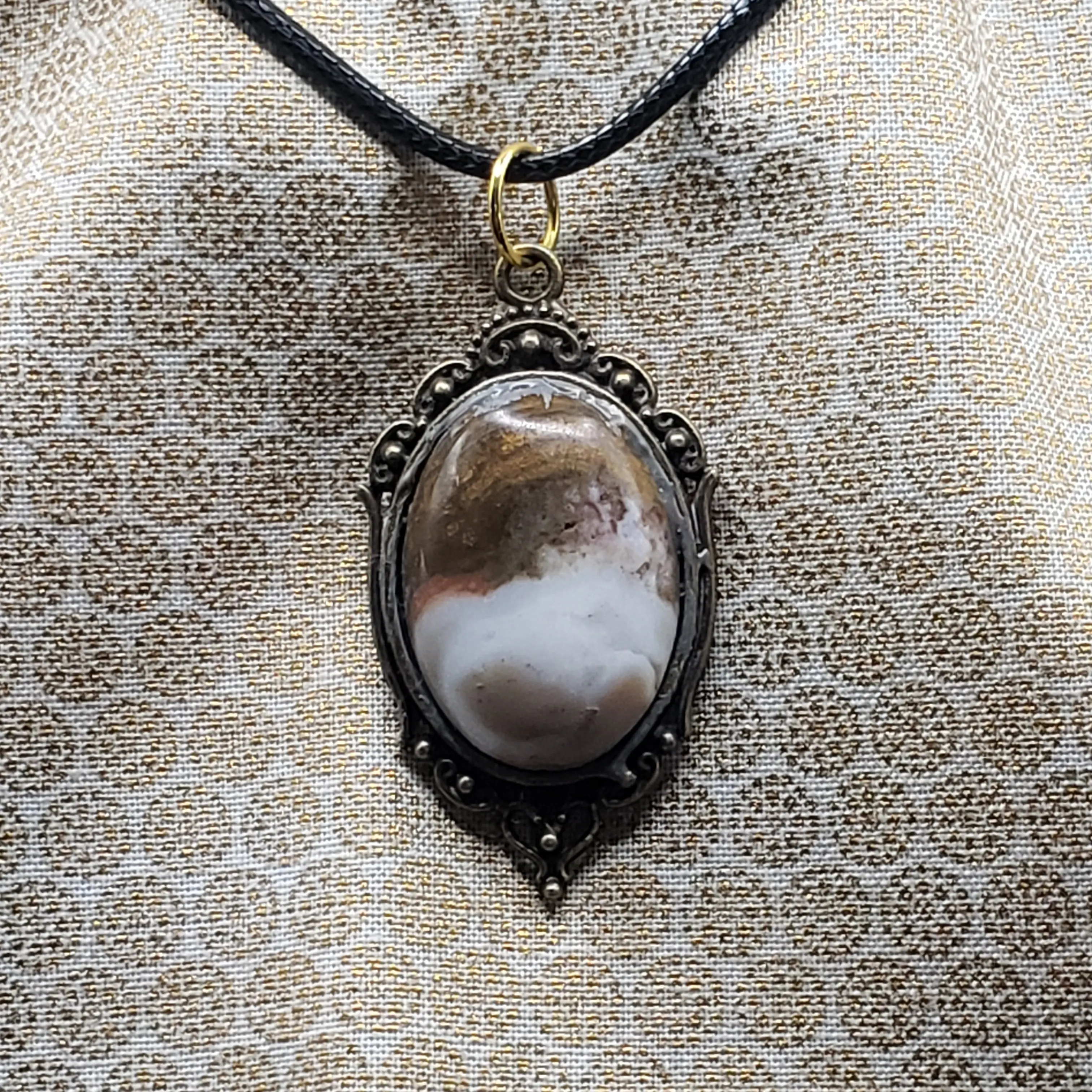 Brown Ocean Jasper Crystal 1" Oval Natural Polished Stone Pendant 20" black cord (CJ00014)