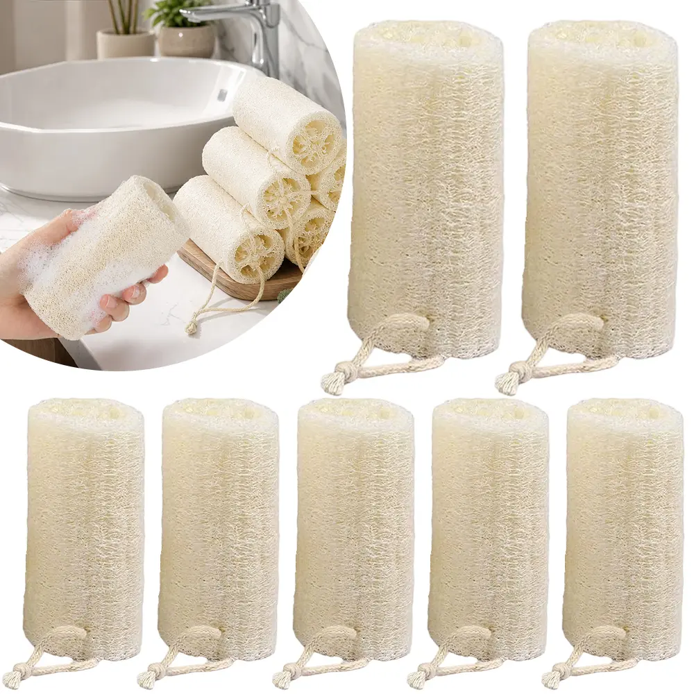7-Piece Nature 100% Plant Fibers Body Scrubber Accessories - Smooth Exfoliating Sponges for Adult Women's Face & Body, Relaxing Bath Shower Tool for Radiant Skin Cleansing