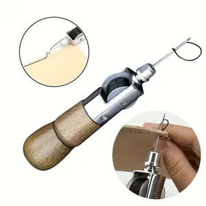 Faux Leather Sewing Awl Kit Speedy Stitcher Hand Sewing Tool with Wood Handle Stainless Steel Needle for Leather Repair Canvas Upholstery Shoe Repair Craft DIY Stitching Tool 1 Set Durable Manual Sewing Kit