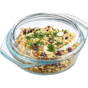 Glass Casserole Dish, Clear Glass Round Casserole Dish with Lid and Handles, 1 Quart Covered Bowl for Cooking, Baking, Serving, Microwave, Dishwasher, and Oven Safe Cookware