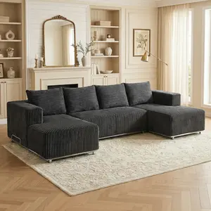 【3 Packages shipping】132" U-shaped sofa, modular sectional sofa, double recliner lounge, upgraded heightened boneless sofa with sturdy metal frame & base, soft corduroy fabric sofa for living room, compression sofa without installation