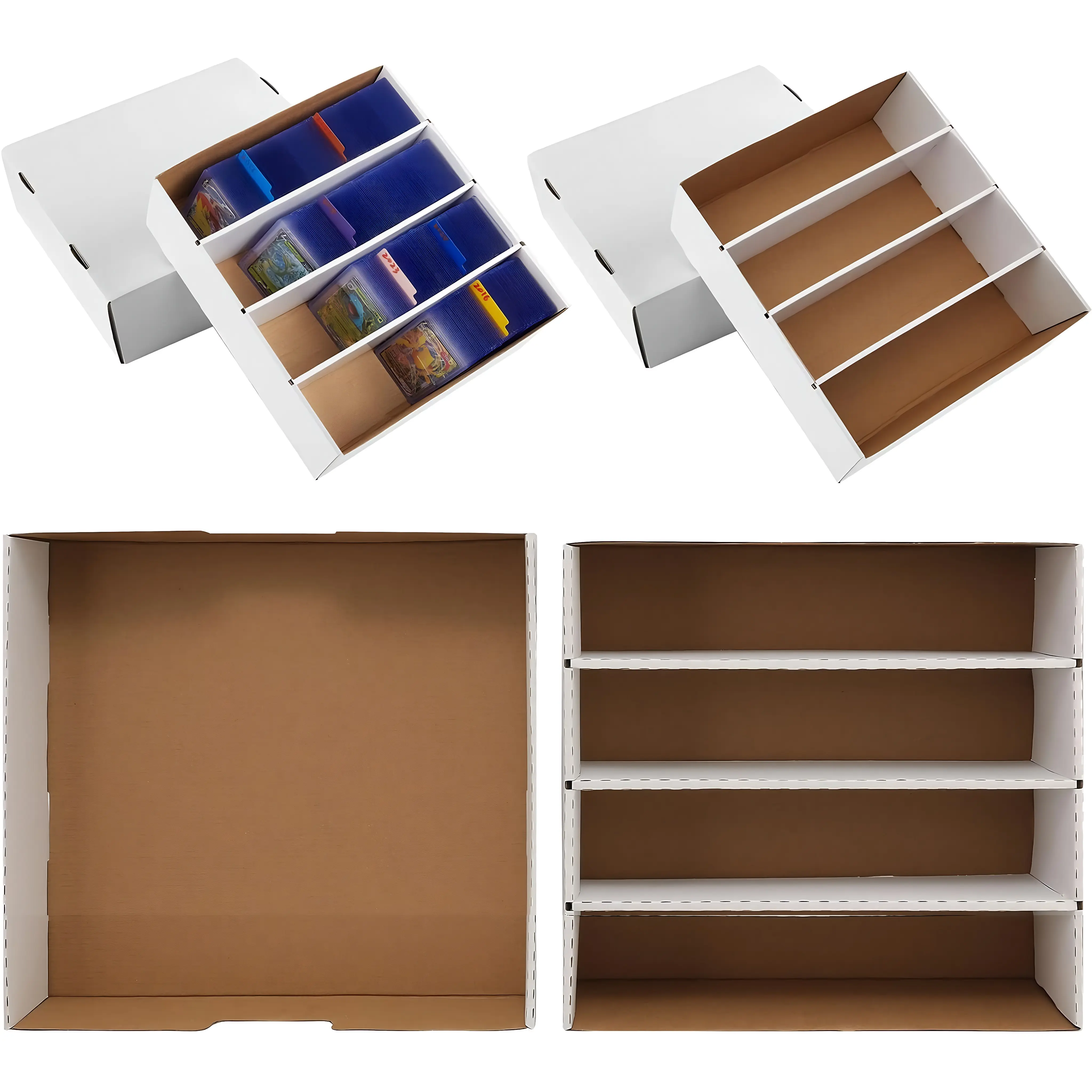 2/4/6/8 Pack Sports Card Boxes 3200 Count Cardboard Card Storage Box White Bulk Card Storage Baseball Card Boxes with 10 Dividers Sports Cards Storage Box for Card Game Baseball Card Storage Boxes