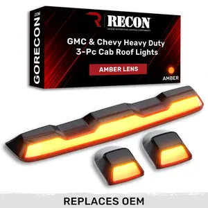 GMC & Chevy 20-24 (4th GEN Body Style) Heavy-Duty (3-Piece Set) Amber Cab Roof Light Lens with Amber LED’s - (Attn: This cab light kit replaces OEM factory installed cab roof lights)