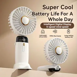 Handheld Fan Mini Portable Foldable Small Fan Digital Display Office Student Small Fan USB Charging Rechargeable Hand Fan