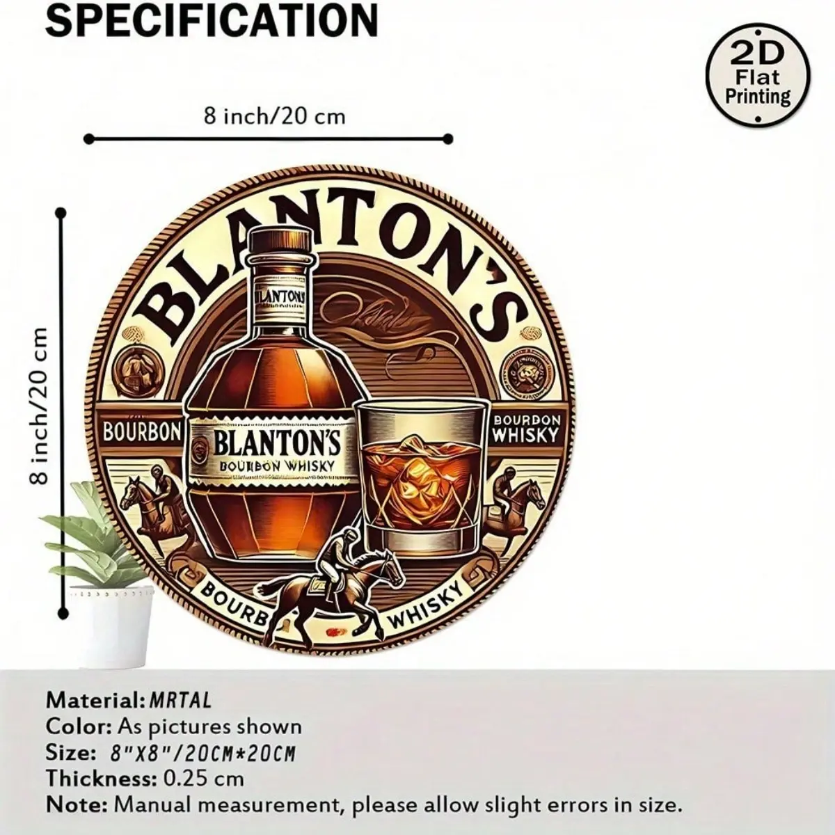 Vintage Blanton Bourbon Whiskey Tin Metal Sign 2D Flat Wall Art Retro Home Decor 8x8 Inches Rustic Bar Cafe Man Cave Garage Pub Decorative Sign