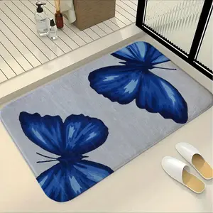 Non-Slip Bath Mat Rug, Blue Butterfly Design Bathroom Accessory, Perfect Home Decor Gift, Ideal for Kitchen & Laundry Room Entrance, Bathroom Decorative Mat
