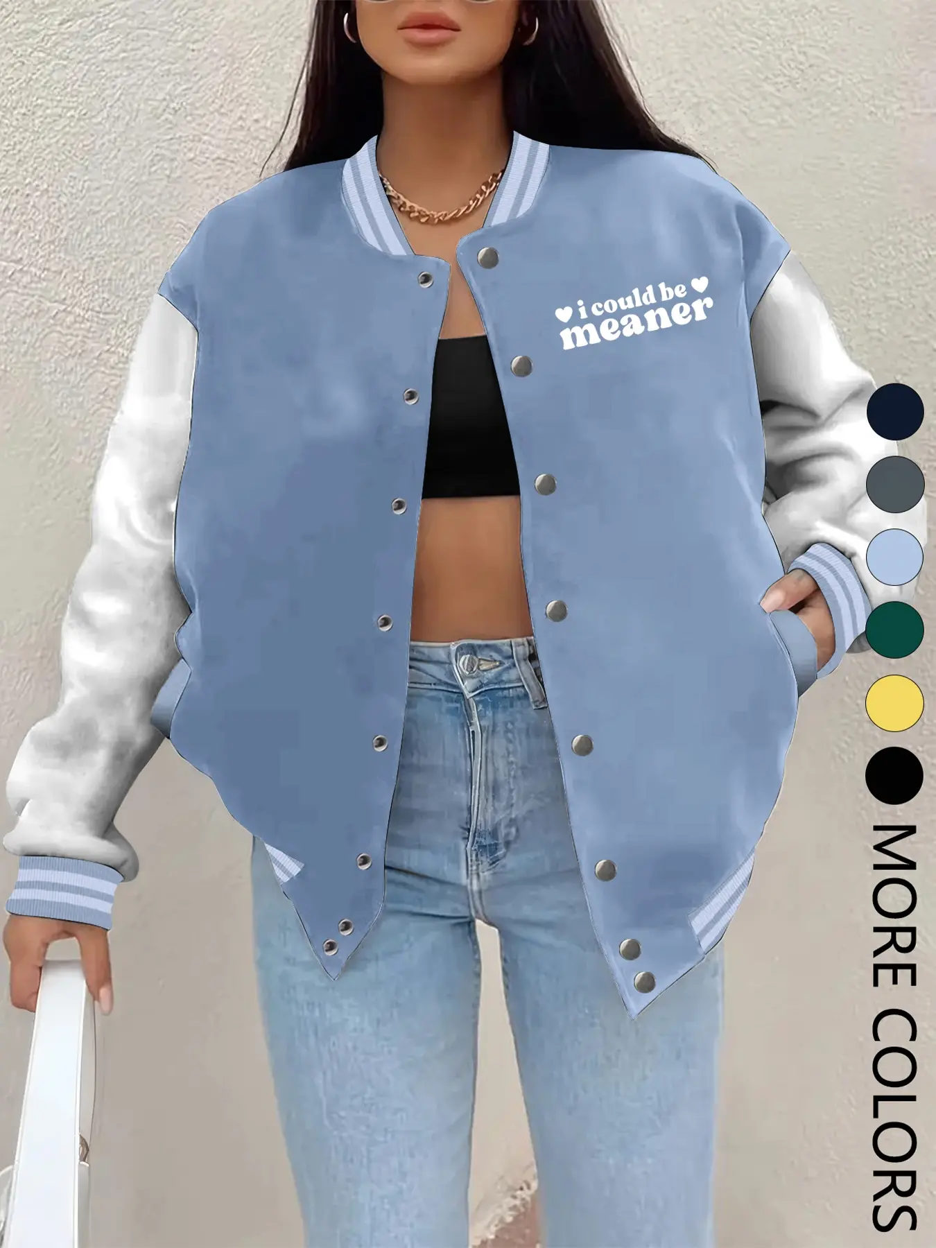 Women's Fall Winter New Baseball Jacket, Letter Print Casual Sporty Coat, Fitted Design, Hip Hop Style, Suitable for Daily Wear