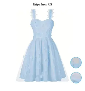 Green 1950s butterfly mesh  Swing Dress Cute Summer