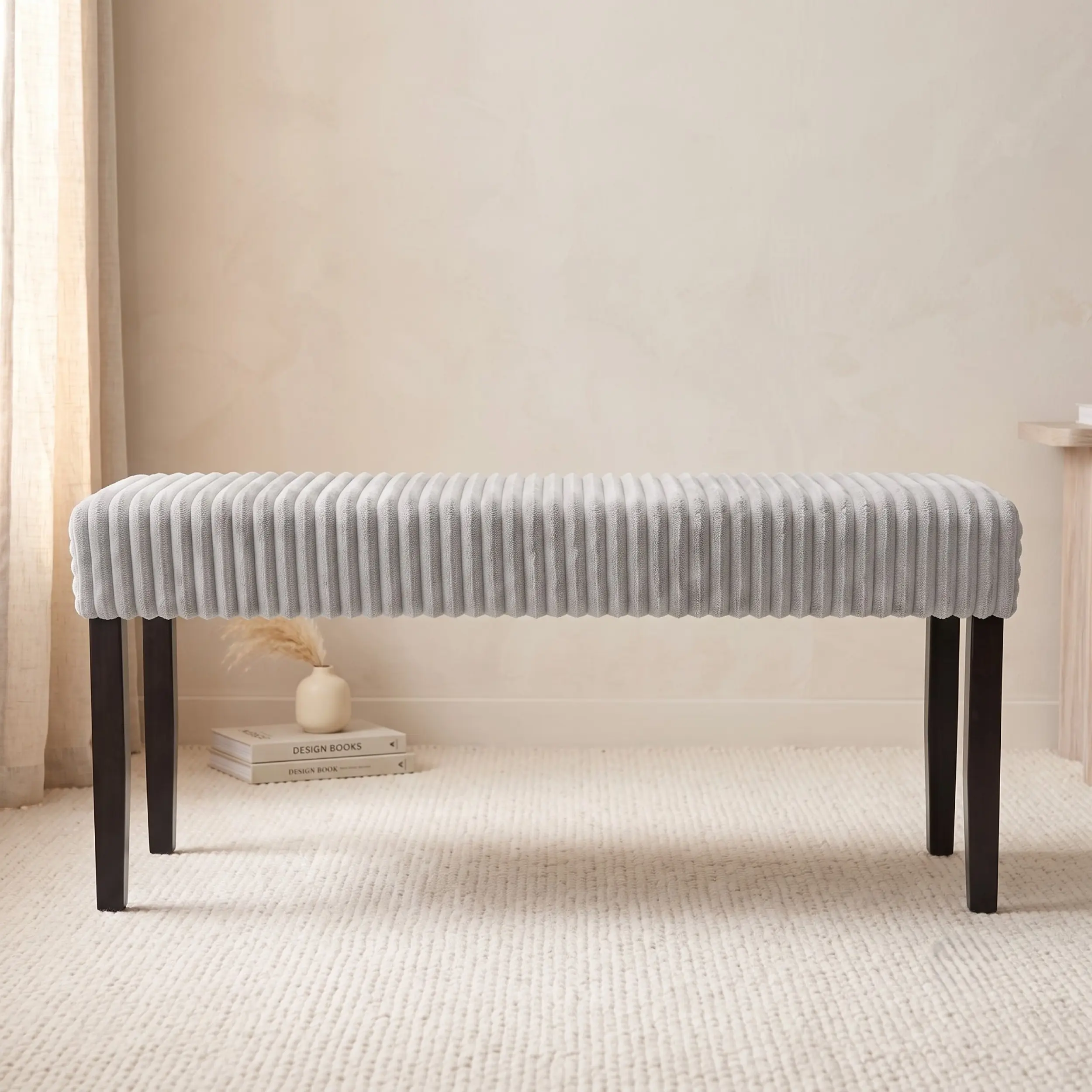 Favorer Guymon Classic Armless Modern Rectangular Upholstered Dining Bench - Corduroy Fabric, Upholstered Seat, Wood Frame, Wood Legs, Requires Assembly