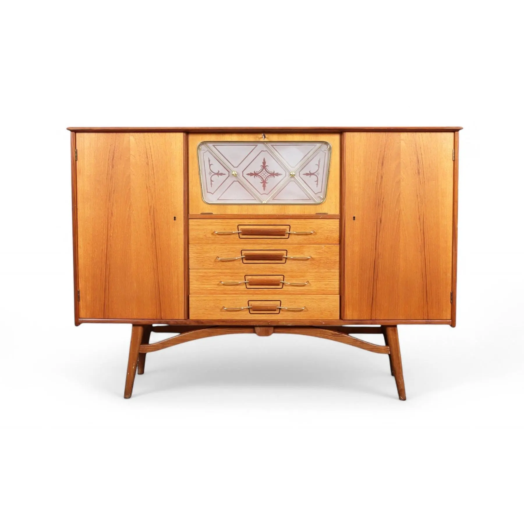 NORWEGIAN HIGH SIDEBOARD IN TEAK WITH LIT BAR BY ARNA BRUK
