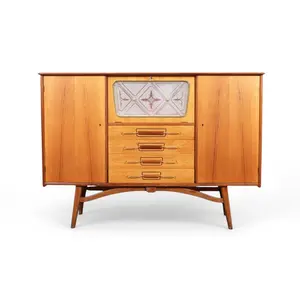 NORWEGIAN HIGH SIDEBOARD IN TEAK WITH LIT BAR BY ARNA BRUK