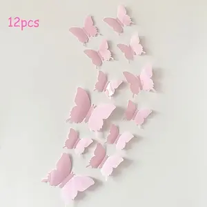 12-Piece 3D Butterfly Wall Stickers, Self-Adhesive Reusable Decorative Plastic Material, Ideal for Living Room Bedroom Walls, Home Decor