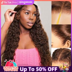 [13x6 Water Wave Wig] Megalook Glueless Wigs Human Hair Pre Plucked Natural Hairline Tiny Knots Three Go Chestnut Brown Colored Human Hair HD Lace Frontal Wigs for Black Women #Summervibes